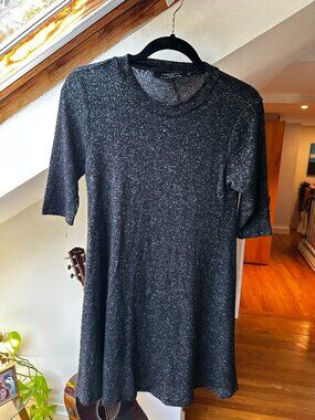 LeMarais Paris Black Marled Knit Swing Dress/Tunic Sz M